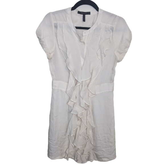 BCBGMaxAzria Cream Ruffle Button-Down Dress S 🤍✨ - Picture 4 of 16